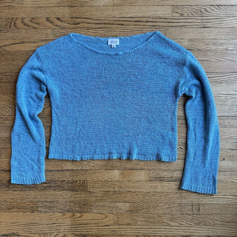 Le Lis Knit Sweater Cropped Women’s Small Blue Boho Festival Hippie Gypsy Skater